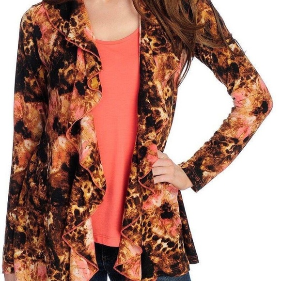 Gramercy 22 Mixed Print Open Ruffle‎ Trim Cardigan - Picture 3 of 6